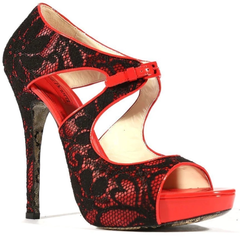 Cesare Paciotti Red Patent Lace Heels